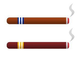 A pair of famous Havana cigars from Cuba with smoke.