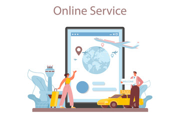 Travel agency online service or platform. Transfer, tourists transportation