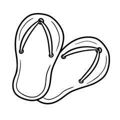Monochrome picture, rubber beach slippers, pool shoes, travel accessories, vector cartoon illustration