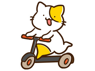 電動キックボードに乗って走るかわいいねこのデフォルメイラスト