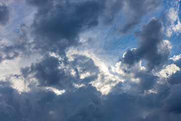 Fototapeta na wymiar blue skylight with light among dark clouds