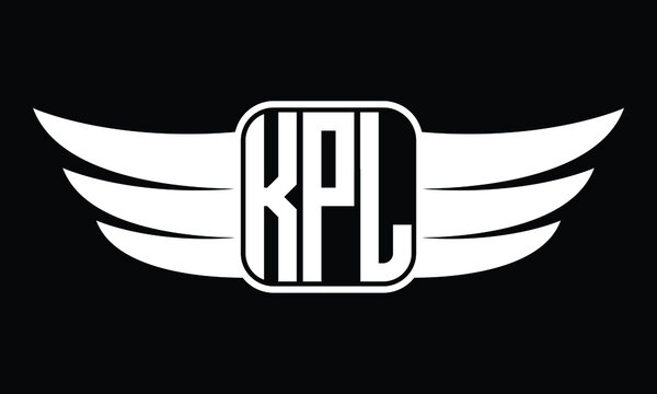KPL three Letter Wings Flying Initial wing symbol minimalist creative concept flag icon professional logo design Vector template with abstract black and white tattoo
