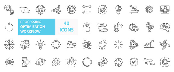 Set of Processing Optimization Workflow Related Vector Line Icons. Simple line art style icons pack. Vector illustration - obrazy, fototapety, plakaty