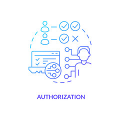 Fototapeta premium Authorization blue gradient concept icon. Identity management capability abstract idea thin line illustration. Computer security. Give permissions. Isolated outline drawing. Myriad Pro-Bold font used