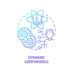 Dynamic user models blue gradient concept icon. Human-computer interaction abstract idea thin line illustration. Update data about user. Isolated outline drawing. Myriad Pro-Bold font used