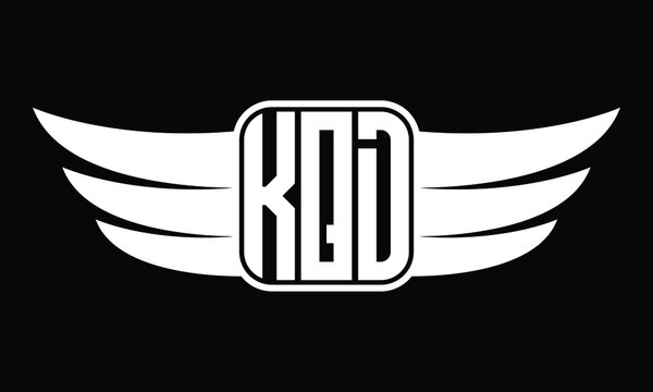 KQD three Letter Wings Flying Initial wing symbol minimalist creative concept flag icon professional logo design Vector template with abstract black and white tattoo