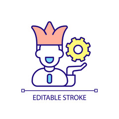 Joking man RGB color icon. Find humor in situations. Laughing employee and worker. Having fun. Isolated vector illustration. Simple filled line drawing. Editable stroke. Arial font used