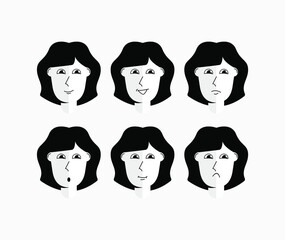 set of female faces and expressions