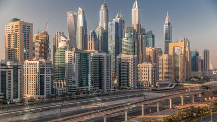 Naklejka na ściany i meble Dubai marina tallest block of skyscrapers timelapse.