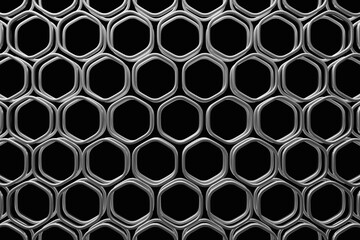 3d illustration of a   silver honeycomb. Pattern of simple geometric hexagonal shapes, mosaic background.