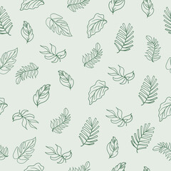foliage icon. seamless pattern with leaf illustration isolated on green background. hand drawn vector. floral background. doodle art for wallpaper, wrapping paper and gift, backdrop, fabric, textile. 