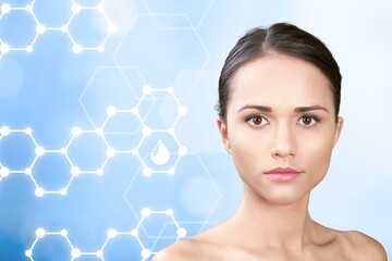 Beautiful female face with Infographic shows cleansing effect.