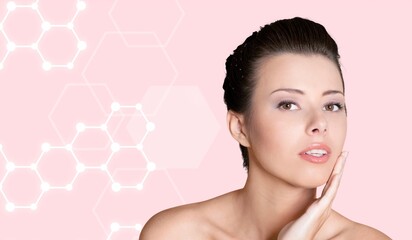 Beautiful female face with Infographic shows cleansing effect.
