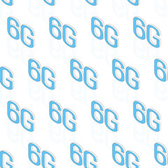 Sixth generation seamless pattern. A Blueprint of Technology. Isometric vector illustration. 3d model of a blue lettering 6G on a white background.