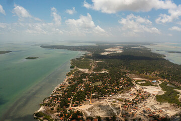 Aerial view of Coastline of Kalpitiya peninsula with palm trees Sri Lanka.