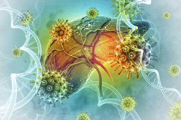 Hepatitis c virus infection. Liver disease. 3d illustration