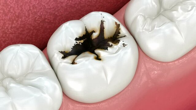 Molar tooth and progression of caries. Medically accurate tooth 3D animation