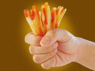 French fried with more ketchups on my fist are delicious