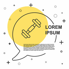 Black line Dumbbell icon isolated on white background. Muscle lifting, fitness barbell, sports equipment. Random dynamic shapes. Vector