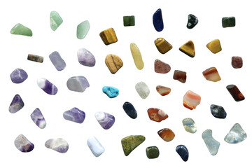Isolated Pressed stones. minerals, gems on white background