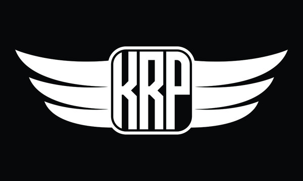 KRP three Letter Wings Flying Initial wing symbol minimalist creative concept flag icon professional logo design Vector template with abstract black and white tattoo