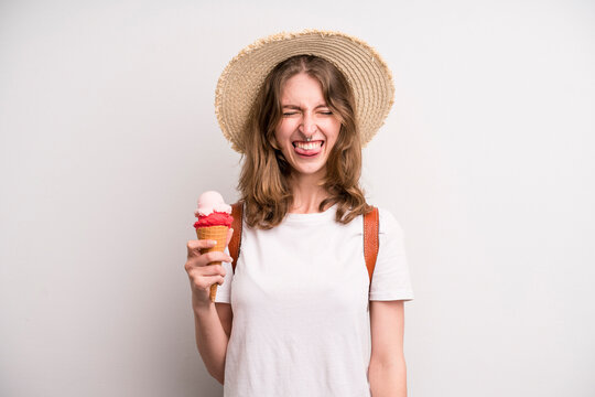 young girl with an ice cream. summer cocnept