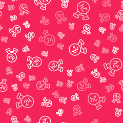 White line Telephone 24 hours support icon isolated seamless pattern on red background. All-day customer support call-center. Full time call services. Vector