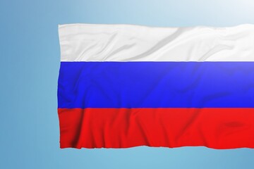 Russian tricolor flag waving in the wind against sky.