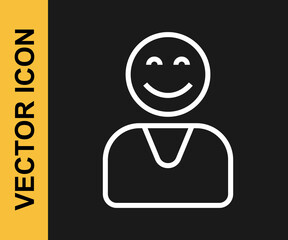 White line Happy customer icon isolated on black background. Vector