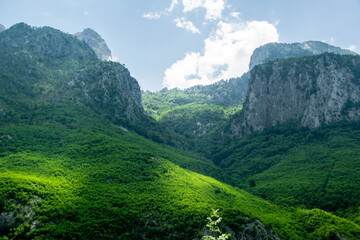 Naklejka premium Scenic nature view of Albanian nature. Alpin environment background, traveling concept