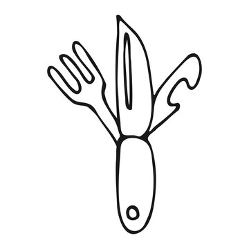 black and white pocket knife with tools clip art preview