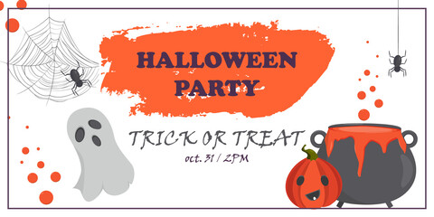 Happy halloween flyer and banner for party invitation. Vector illustration in flat style