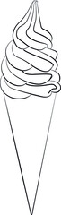 creamy twisted soft ice cream waffles, ice cream cones wafer sketch drawing, contour lines drawn