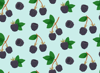 Seamless pattern with blackberries. Texture with berries in cartoon style.