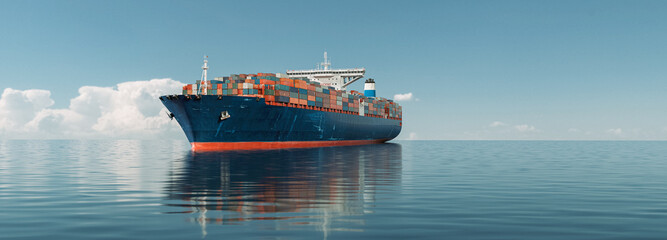 Fototapeta cargo ship in the middle of the sea. obraz