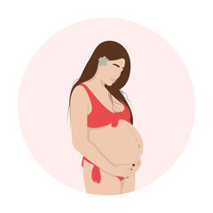 Pregnant woman with pale pink background. Concept vector illustration in flat style.