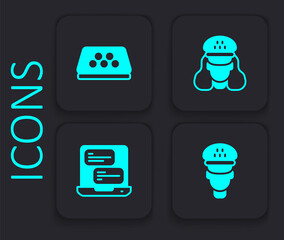 Set Taxi driver, car roof, and mobile app icon. Black square button. Vector