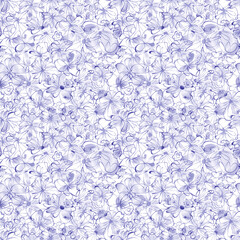 Flower meadow. Hand drawn graphic flowers. Scribble. Seamless pattern.