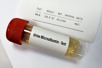 Urine Sample for Urine Microalbumin test. Chronic kidney disease (CKD).
