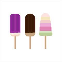 Ice cream icons, chocolate and fruit popsicles