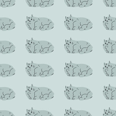 Cute cat seamless pattern. Vector hand drawn cartoon style illustration for children. Print for fabric, wallpaper, textile 