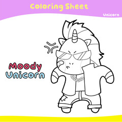 Coloring worksheet for children. Unicorn theme. Vector illustrations.