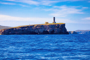 View of one of the nineteen islets that make up the Cabrera archipelago, a protected national park of the Balearic Islands. Spain