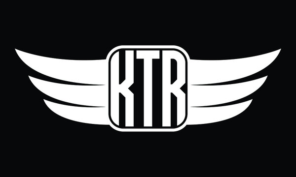 KTR three Letter Wings Flying Initial wing symbol minimalist creative concept flag icon professional logo design Vector template with abstract black and white tattoo