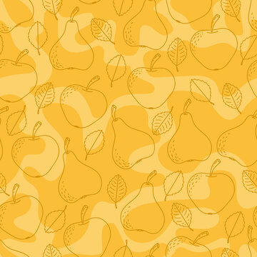 seamless pattern hand drawn doodle apple and pear fruits