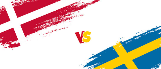 Creative Denmark vs Sweden brush flag illustration. Artistic brush style two country flags relationship background
