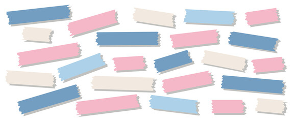 Collection of vector coloful washi tape strips. Realistic illustration of colorful tape. Office or school stationary.