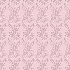 seamless pattern with daisy tulip flowers hand drawn doodle style.