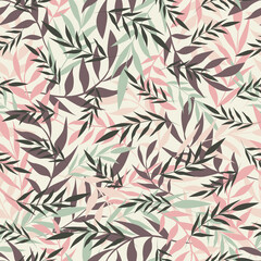 Tropical floral pattern. Summer background with leaves. Vector seamless fabric pattern
