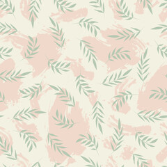 Green tropical leaves on an abstract background. Blots and leaves. Summer floral background
